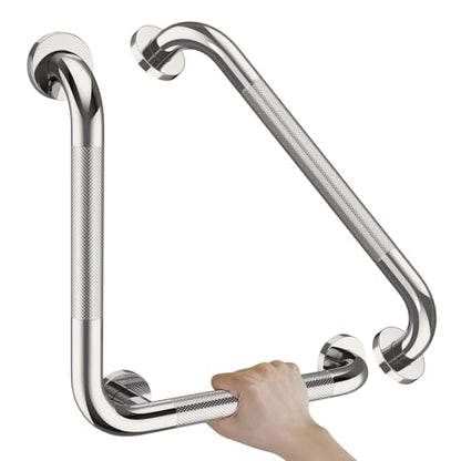 16x16 Inch Angled Bathroom Grab Bar, Munzong Brushed Nickel Toilet Rail | Toilet Handicap Grab Rail for Showers Anti Slip Stainless Steel Knurled Safety Handle Support Elderly Injury Senior - color: Chrome