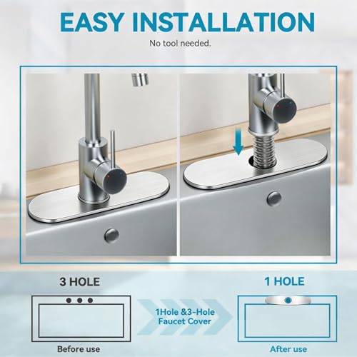 MAAYAYA 10" Kitchen Sink Deck Plate, Faucet Hole Cover, 8" Widespread, 1 or 3 Hole | MAAYAYA Nickel Runway Deck Plate Escutcheon, 304 SS, Foam Gasket; Secures with Faucet's Own Hardware, No Extra Nuts - color: Nickel-Runway