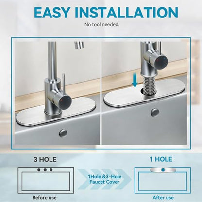 MAAYAYA 10" Kitchen Sink Deck Plate, Faucet Hole Cover, 8" Widespread, 1 or 3 Hole | MAAYAYA Nickel Runway Deck Plate Escutcheon, 304 SS, Foam Gasket; Secures with Faucet's Own Hardware, No Extra Nuts - color: Nickel-Runway