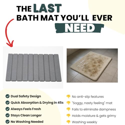 Foldable Stone Bath Mat, Non Slip Quick Dry Diatomite, Dark Gray, 23.5x15 | Super absorbent surface, easy-care finish, compact storage, includes non-slip pad, shower and sink use - color: Regular Dark Gray