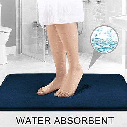 FEELSO Memory Foam Bath Mat, 3 Piece Rugs Soft Non Slip and Absorbent Bathroom Carpet, 20x31 inches Floor Mat, 20x22 inches U-Shaped Contour Rug and Toilet Lid Cover for Tub Shower & Bath Room, Blue | 3 Piece, 20x31 Inches, 20x22 Inches U-Shaped Contour B