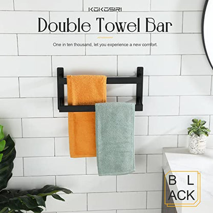 KOKOSIRI Towel Bars Black Bath Towel Holders 16 Inches Bathroom 2-Tiers Ladder Towel Rails Wall Mounted Towels Shelves Rack Stainless Steel, B5008BK-L16 - color: Matte Black, size: 16-Inch