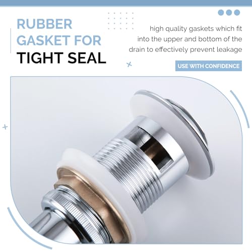 Angle Simple Bathroom Sink Drain Chrome, Pop Up Drain Stopper with Overflow | Brass Sink Stopper Assembly, Fits Lavatory & Vanity Sink with 1.61 to 2 Inches Drain Hole - color: Chrome