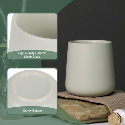 INGOFIN Ceramic Toothbrush Holder, 12 oz Grey Bathroom Toothpaste Cup | Toothbrush and Toothpaste Holder Cup for Bathroom Vanity and Hotel Countertop Organizer, for Cosmetic Makeup Office Pencils - color: Light Grey