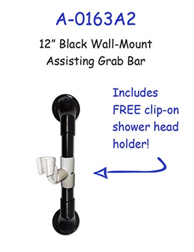 MedGear A-0163A2 12 in Wall-Mount Assist Bar, Black & Includes Clip-On Shower Head Holder - color: Black
