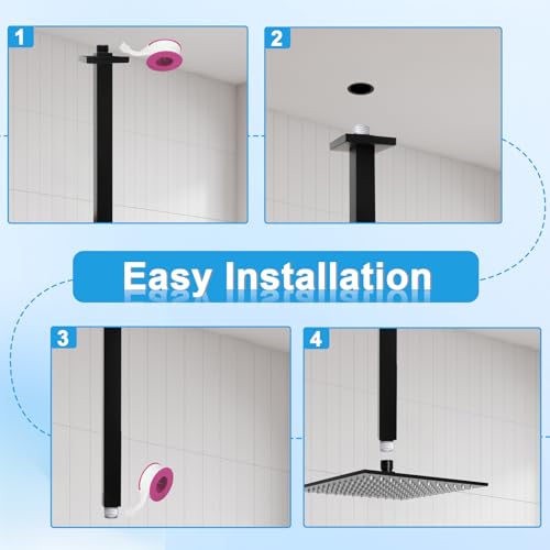 Shower Arm with Flange 24 Inches Ceiling Mount Square Straight Extender Extension Pipe Replacement, Extra Long Shower Arm For Fixed Rain Shower Head or High Ceiling, Matte Black - color: Black, style: 24inch