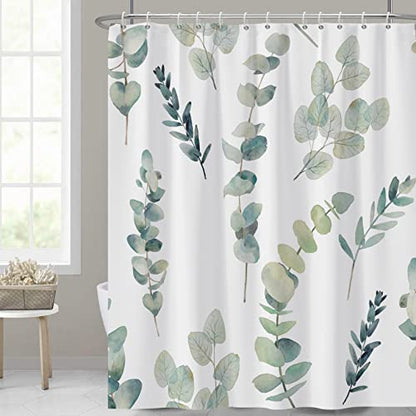 AWERT Shower Curtain Green Plants for Bathroom Waterproof Quick-Drying Eucalyptus Leaves Shower Curtain Set with Hooks 60x72 Inch - color: Sage Green, size: 60"W x 72"L (Pack of 1)