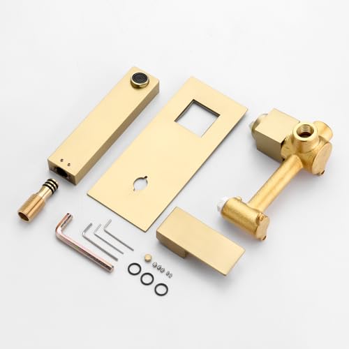 SUMERAIN Brushed Gold Wall Mount Bathroom Faucet Single Handle Vessel Sink Faucet Includes Brass Rough-in Valve - color: Brushed Gold, size: Right-Handed