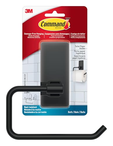 Command Toilet Paper Holder Matte Black with Water Resistant Command Strips, Rust Resistant Bathroom Organizer - color: Black