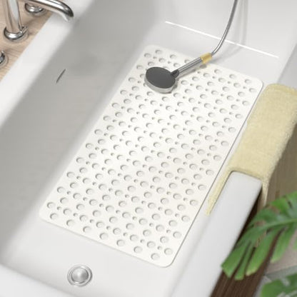 HITSLAM Bathtub Mat Non Slip, 28 x 15 Inch TPE Bath Mat for Tub, Efficient Drainage Bathroom Shower Mat with Suction Cups, Bath Tub Mat, Soft on Feet and Easy to Clean, White - color: White, size: 28" x 15" (Rectangular)