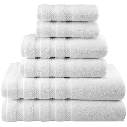 American Soft Linen 100% Carde Cotton 6 Piece Towel Set, 590 GSM Heavy Weight Soft Absorbent Turkish Towels for Bathroom, Snow White - color: Snow White