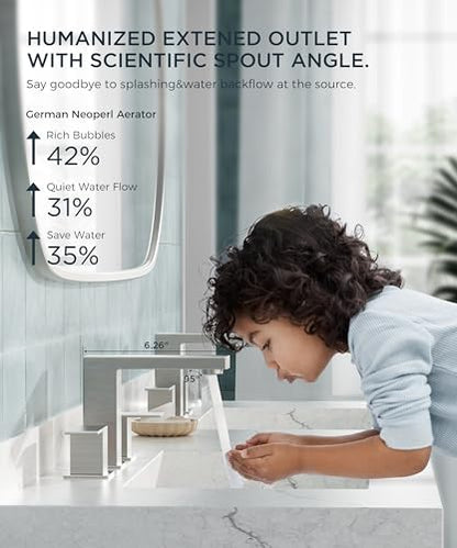 QFN Bathroom Faucet 3 Hole 8 Inch Widespread for Vanity Sink Brushed Nickel | Two Handles Bathroom Sink Faucet Lead-Free Square Design with Supply Lines, 4-12 Inch 3 Hole Install, for RV Vanity Laundry - color: Brushed Nickel, style: Square