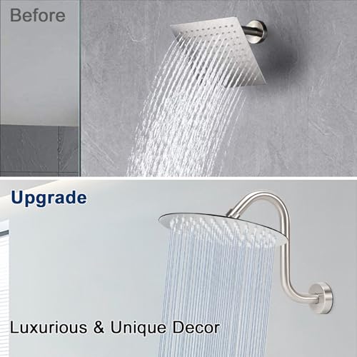 NearMoon S Shaped Shower Head Riser Arm, Shower Extender Arm with Flange, Standard 1/2" Connection- Bathroom Accessory (8 Inch, Brushed Nickel) - color: Brushed Nickel, style: 8 Inch