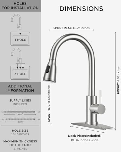 FORIOUS Kitchen Faucet with LED Light Sprayer, Single Hole, Brushed Nickel | Stainless Steel LED Sink Faucet with Pull Down Sprayer, High Arc Single Handle, Suitable for Farmhouse Laundry Camper Rv Bar - color: Stainless Steel