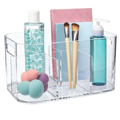 STORi Bliss 5-Compartment Plastic Cosmetics Storage Organizer | Clear | Rectangular Divided Makeup Bin & Vanity Caddy with Pass-Through Handles | Round Corner Design | Made in USA - size: 1 Pack