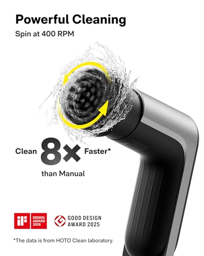 HOTO Grip™ Cordless Electric Spin Scrubber, IPX7 Waterproof, 6 Brush Heads | Lightweight at 0.65 lb, Powerful Cleaning Scrubber, for Bathroom, Kitchen, Tile, Shower