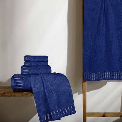 Ultra Soft 6 Pack Cotton Towel Set, Contains 2 Bath Towels 28x55 inch, 2 Hand Towels 16x24 inch & 2 Wash Cloths 12x12 inch, Ideal Everyday use, Compact & Lightweight - Navy Blue - color: Navy Blue, size: 6 Pack Set