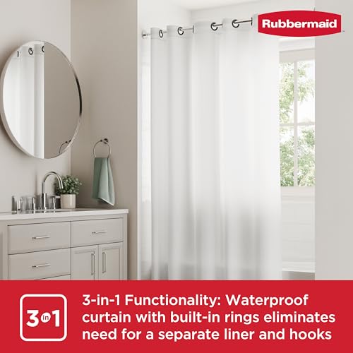 Rubbermaid Frosty No Hook 3-in-1 Shower Curtain, Waterproof Heavyweight 8g PEVA Instacurtain for Bathroom with Weighted Magnets and Charcoal Gray Built-in Rustproof Rings, 71” x 74”, Frosty - color: Frosty, size: 71"W x 74"L (Pack of 1), style: Without St
