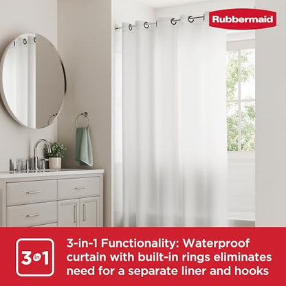 Rubbermaid Frosty No Hook 3-in-1 Shower Curtain, Waterproof Heavyweight 8g PEVA Instacurtain for Bathroom with Weighted Magnets and Charcoal Gray Built-in Rustproof Rings, 71” x 74”, Frosty - color: Frosty, size: 71"W x 74"L (Pack of 1), style: Without St