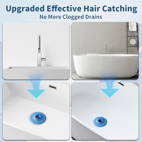 3Pcs Silicone Hair Catcher Shower Drain for Bathtub & Sink Trap/Strainer | 3 Pack Anti-Clog Collapsible Tub Protector Cover, Pet Hair Stopper fit 1 1/2" to 1 5/8'' Bathroom, Shower Stall & Sink Drains - color: Blue