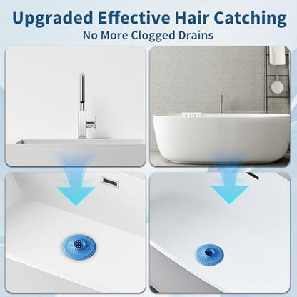 3Pcs Silicone Hair Catcher Shower Drain for Bathtub & Sink Trap/Strainer | 3 Pack Anti-Clog Collapsible Tub Protector Cover, Pet Hair Stopper fit 1 1/2" to 1 5/8'' Bathroom, Shower Stall & Sink Drains - color: Blue