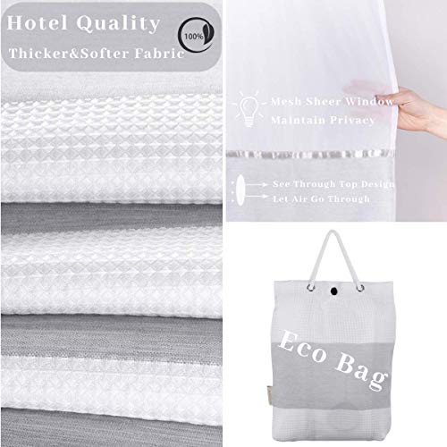 71“W x74”H Stripe Fabric Hook Free Shower Curtain with Polyester Magnet Snap-in Liner–Top See Through with Mesh Window Light Grey&White - color: White&light Grey, size: 71"W x 74"L (Pack of 1)