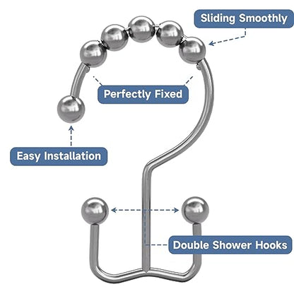 Titanker Shower Curtain Hooks Rings, Rust Resistant Metal Double Glide Shower Hooks Rings for Bathroom Shower Rods Curtains, Set of 24 Hooks - Chrome - color: Chrome--24pack, style: Modern