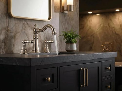 Polished Nickel 2-Handle 8 Inch Widespread Bathroom Faucet, 3 Holes | Derengge Traditional Widespread Sink Faucet, With Pop-Up Drain 360° Swivel Stainless Steel Spout,F-8805-PN - color: Polished Nickel