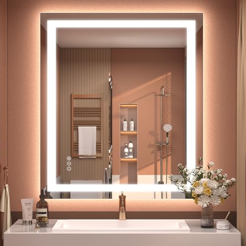 28x32 LED Mirror for Bathroom Wall, Backlit and Front Lighted | Bathroom Vanity Mirror with Lights, Dimmable, Anti-fog, Memory, Shatter-Proof, ETL Listed (Horizontal/Vertical) - color: Frameless, size: 32"L x 28"W
