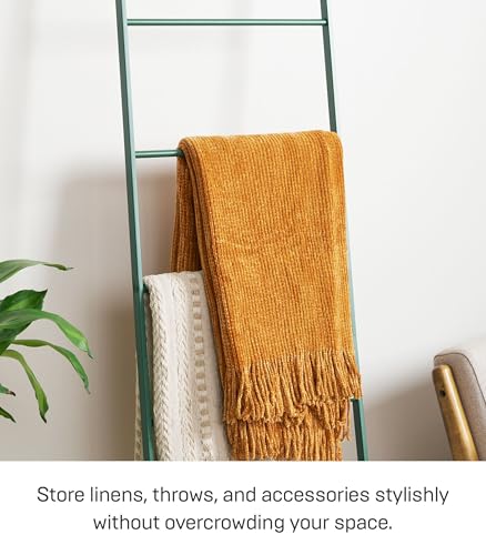 YAMAZAKI Home Strategist Leaning Ladder Hanger - Bathroom Storage Rack Holder Stand, 63" - Steel - color: Forest Green