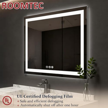 ROOMTEC 36x24 Inches LED Bathroom Mirror with Lights, Vanity Mirror with Front and Backlight, Smart Dimmable Anti-Fog LED Mirror for Bathroom, Memory Function, Tempered Glass (Horizontal/Vertical) - size: 36"L x 24"W