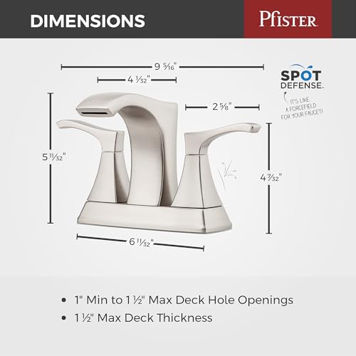 Pfister Venturi Bathroom Sink Faucet 4 in Centerset 3 Hole Double Handle Brushed Nickel Vanity Faucet with Push & Seal Drain TiteSeal Technology WaterSense Certified LF048VNGS - color: Spot Defense Brushed Nickel, size: 4 Inches