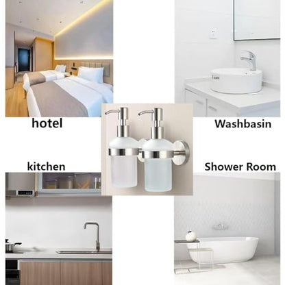 Hand Soap Dispenser Wall Mount, Glass Pump Bottle for Kitchen & Bathroom, Dish Soap Dispenser with Stainless Steel Pump, Dispenser Pump Bottle for Lotions,Liquid Soaps