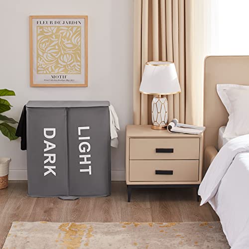 Lifewit 136L Double Laundry Hamper with Lid and Removable Laundry Bags, Large Divided Hamper, Collapsible 2 Section Laundry Basket with Handles for Bedroom, Bathroom, College Dorm, Laundry Room, Grey - color: Grey