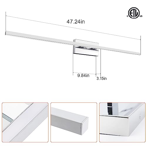 VOLISUN 48-Inch Dimmable Bathroom Vanity Light, 30W 5CCT LED Fixture Over Mirror, Chrome, ETL Certificated - color: Chrome, size: 48inch