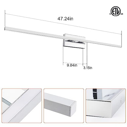 VOLISUN 48-Inch Dimmable Bathroom Vanity Light, 30W 5CCT LED Fixture Over Mirror, Chrome, ETL Certificated - color: Chrome, size: 48inch