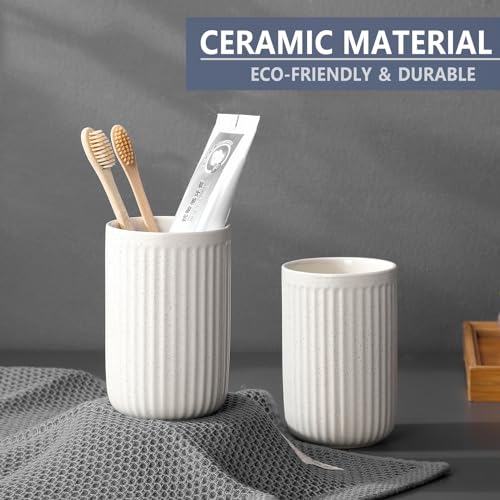 Toothbrush Holders - 2 Cup Ceramic Toothbrush Toothpaste Holders Set, Beige Bathroom Tumbler Cups Reusable Toothbrush Mouthwash Cup, Bathroom Counter Organizer - color: Beige, size: 2pcs