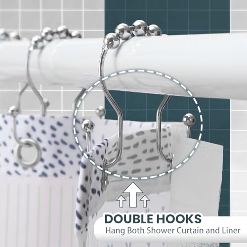 Shower Curtain Hooks, OEH Shower Curtain Rings, Chrome Shower Curtain Hooks Rust Proof, Smooth Gliding Metal Shower Curtain Rings Rust Proof, Double Shower Hooks for Shower Curtain, 12 Pcs, Chrome - color: Chrome, size: Classic Double Hooks