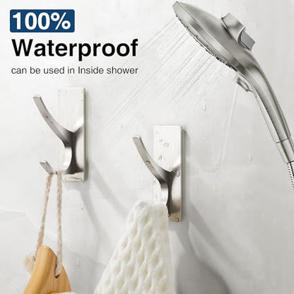 Self Adhesive Towel Hooks: Extra Strong 13LB, Stainless Hook for Hanging Loofah, Towels, Coat, Bath Robe Bathroom Shower, Brushed Nickel, 4 Pack - color: Brushed Nickel, size: 4 Pack