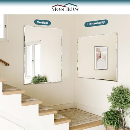 36"x48" Frameless Bathroom Mirror, Beveled Bathroom Vanity Mirror | Wall Mount Mirrors for Bedroom Entryway Living Room Hangs Horizontally or Vertically - size: 48"L x 36"W