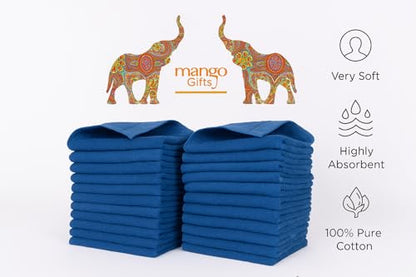 Mango Gifts 100% Cotton Hand Towels Set of 2, 16 x 28 Inch, Soft Combed Cotton, Highly Absorbent, Quick Dry, Sustainable Towels for Bathroom, Hotel, Spa, Dorm, Navy Blue - color: Navy Blue