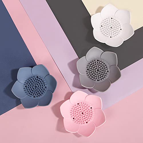 4 Pack Silicone Soap Tray Dishes Soap Holder Saver Draining Bathroom Shower Sink Bathtub - color: 4 Pack, White,grey,pink,blue