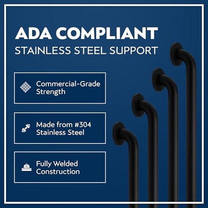 4-Pack Starter Bundle, 500 lb, 16/18/24/32 in, Matte Black | Complete Bathroom Safety Starter Bundle, For Seniors, 1.25 in Diameter, 500 lb Rated, All-in-One Shower Safety Solution - color: Matte Black