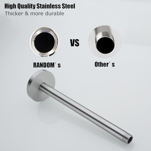 RANDOM Brushed Nickel Shower Arm with Flange 12 Inches Ceiling Mount Shower Head Extension Straight Arm Ceiling-Mounted For Fixed Shower Head.RD-91038-12BN - color: 12″ Brushed Nickel(Round Flange)