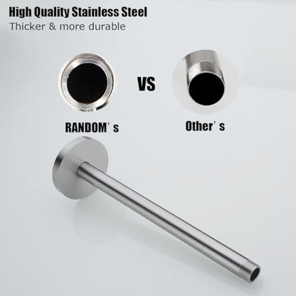 RANDOM Brushed Nickel Shower Arm with Flange 12 Inches Ceiling Mount Shower Head Extension Straight Arm Ceiling-Mounted For Fixed Shower Head.RD-91038-12BN - color: 12″ Brushed Nickel(Round Flange)