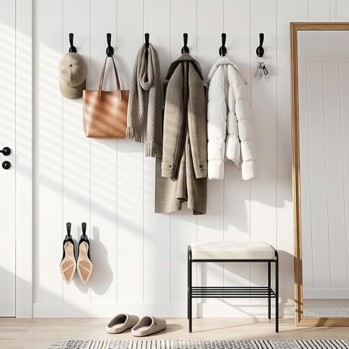 Coat Hooks Heavy Duty - Durable wall Mounted Hooks Aluminum Alloy Towel Hooks for Hanging Towel, Key, Robe, Scarf, Entryway Cubicle Closet Mudroom Bathroom Garage (10 Pack-Black) - color: 10 Pack-Black