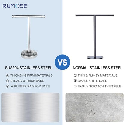 RUMOSE Polished Chrome Hand Towel Holder Stand Countertop Towel Rack | 13 Inch Bathroom Kitchen Vanity T-Shape Towel Stand Free Standing Stainless Steel Towel Bar Towel Ring - color: Polished Chrome