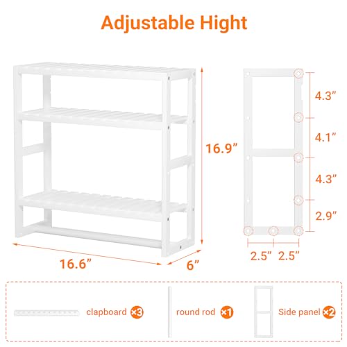Towel Rack Bathroom Storage Shelves Over The Toilet with Towel Bar 100% Bamboo Adjustable Height Floating Shelf Wall Shower Shelf for Small Space Updated Painting - color: Updated White 1pack