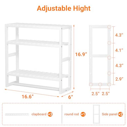 Towel Rack Bathroom Storage Shelves Over The Toilet with Towel Bar 100% Bamboo Adjustable Height Floating Shelf Wall Shower Shelf for Small Space Updated Painting - color: Updated White 1pack