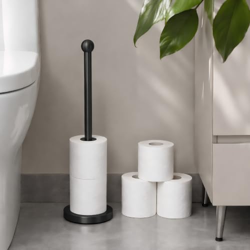 Toilet Paper Holder Stand for Max 5 Paper Rolls, Freestanding TP Holder, Paper Roll Storage for Bathroom, Stainless Steel - Black - color: Black